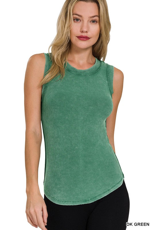 Washed Ribbed Scoop neck tank top