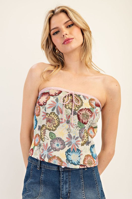 Strapless Floral Tapestry Cropped top