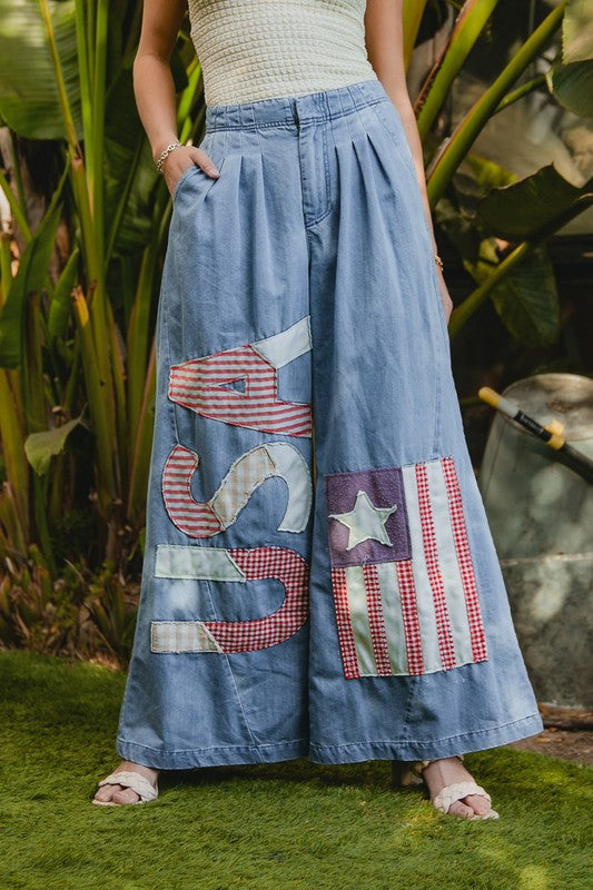 Vintage Wash USA Flag Chambray Pants