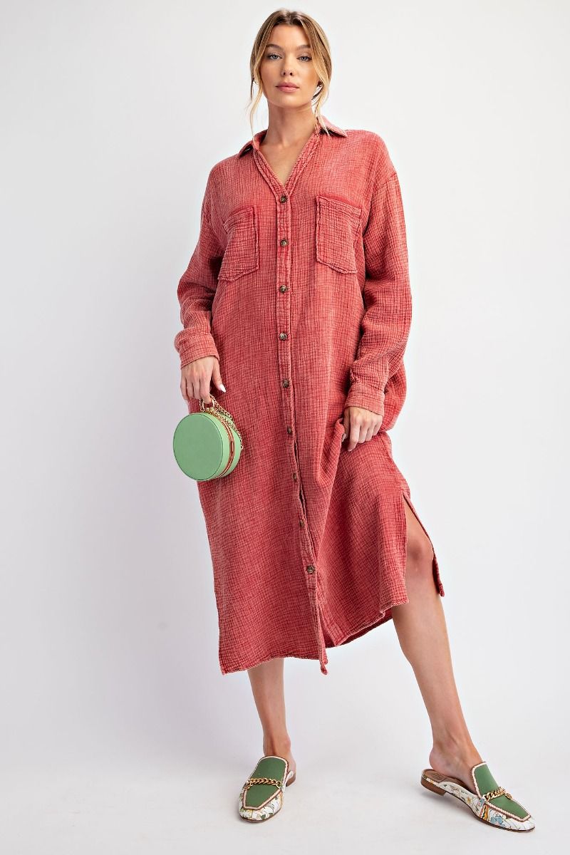 Gauze Button Down Shirt Dress