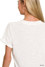 Slub Rolled Sleeve V-neck Tee