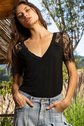 Lace Sleeve V-neck Tee