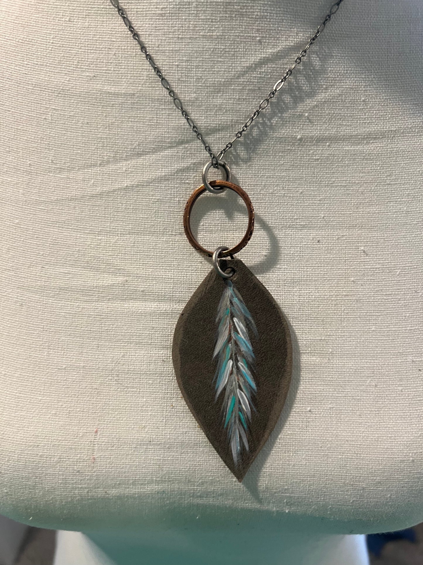 Native leather hand painted pendant necklace