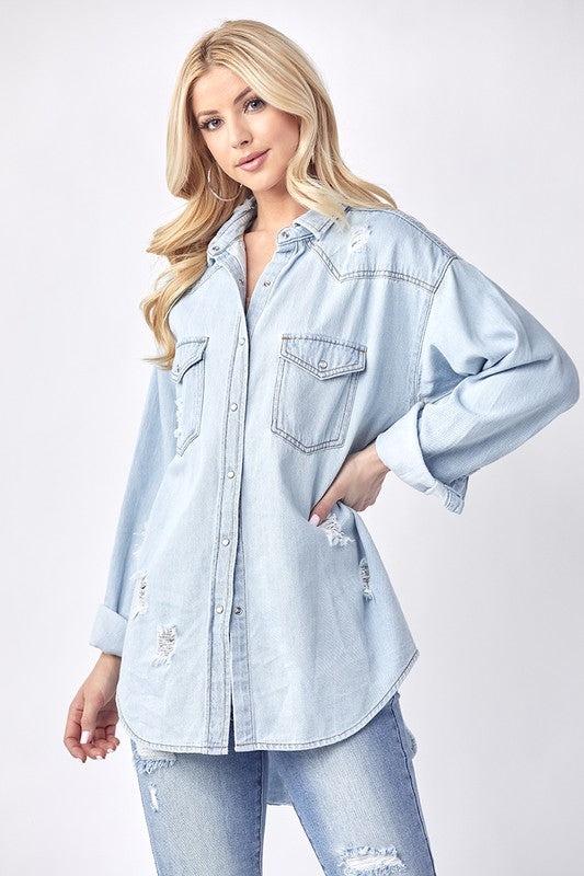 Risen Relaxed Fit Denim Button Up Shirt