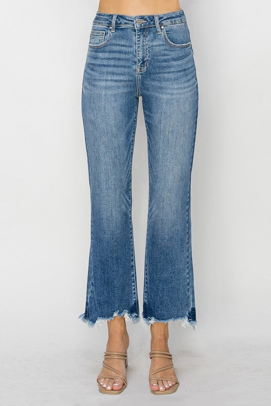 Risen High Rise Cropped Frayed Hem denim