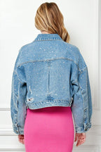 Rhinestone Cropped Denim Jacket