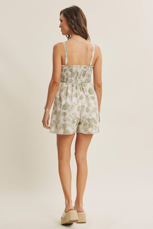 Palm Leaf Smocked Romper