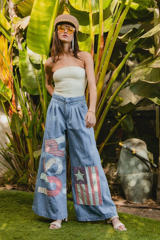 Vintage Wash USA Flag Chambray Pants