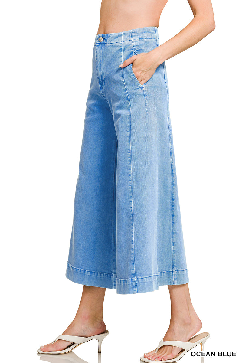 High Rise Cropped Gaucho Denim