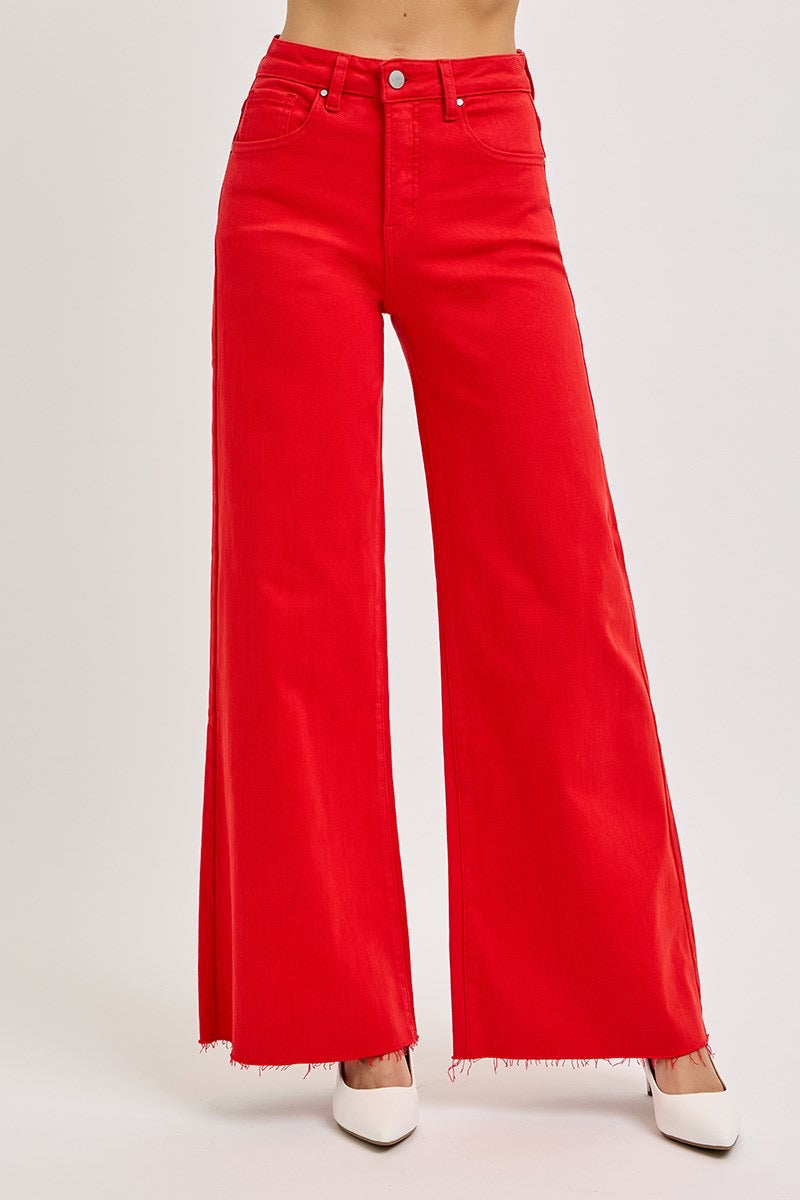 Risen High Rise Tummy Control Wide Leg Jeans