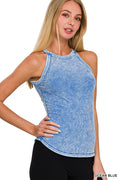 Washed Ribbed Cami Top -Ocean Blue