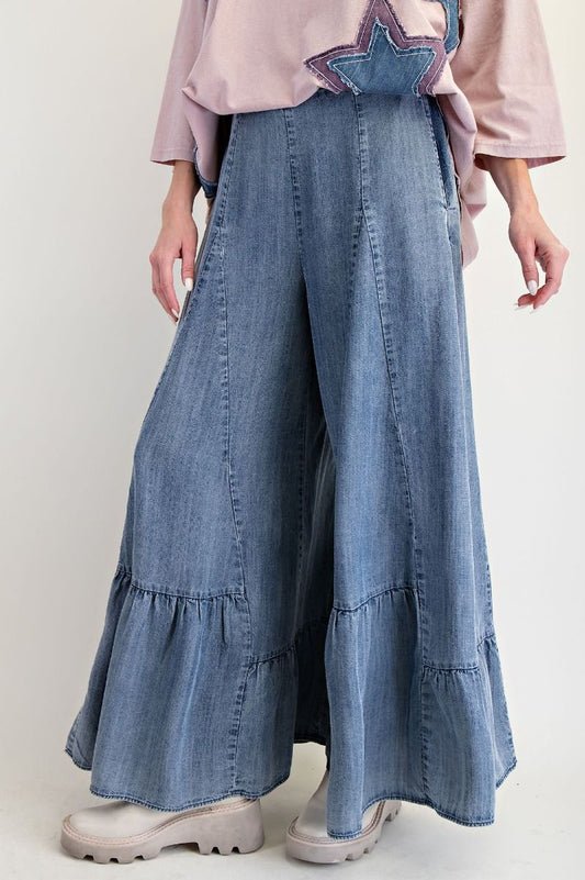 Ruffle Bottom Denim Palazzo Pants