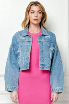Rhinestone Cropped Denim Jacket