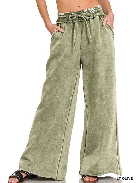 Acid Wash Fleece Palazzo Sweatpants