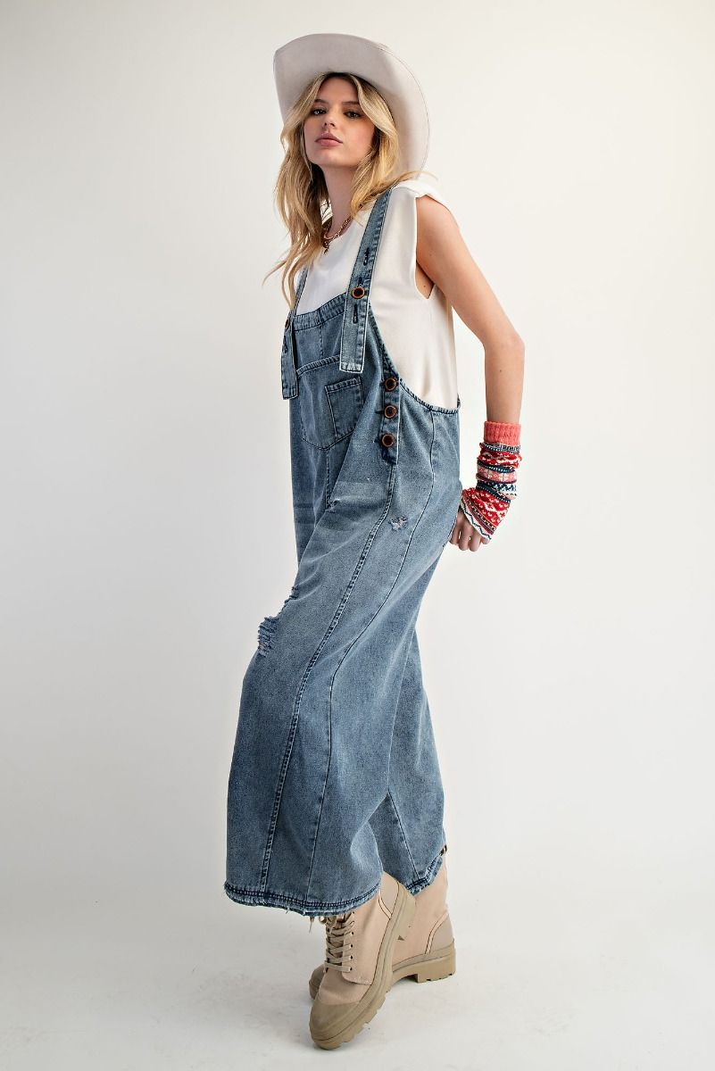 Washed Denim Overalls