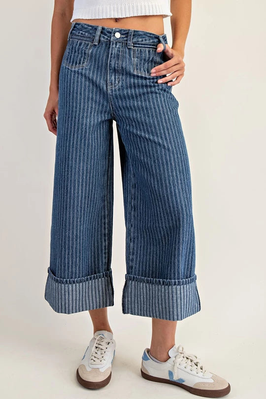 Pinstripe Rolled Cuff Jeans