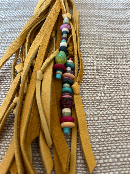 Native Leather Clip Tassel- Yellow