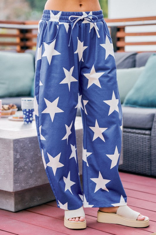 Star Print Terry Barrel Sweatpants