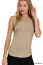 Washed Ribbed Scoop Neck Top - Ash Mocha