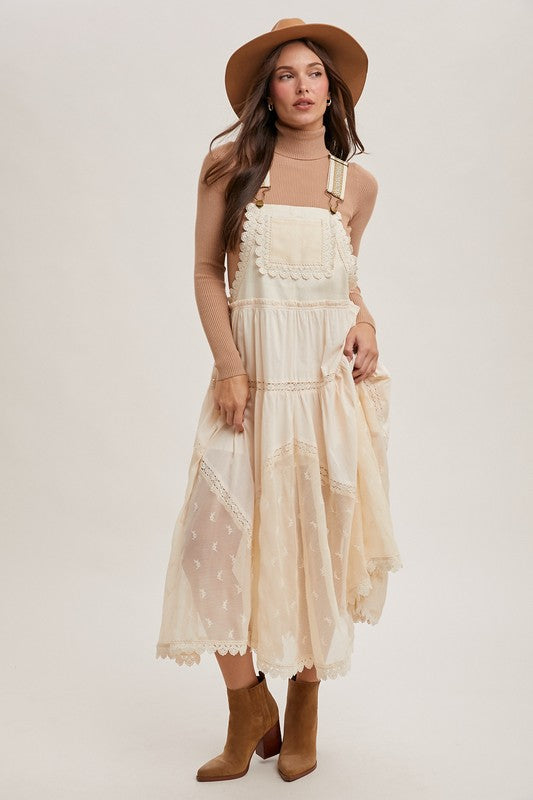 Lace Embroidered Tulle Bib/Overall Dress