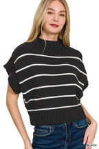 Striped Mock-Neck Sweater - Black