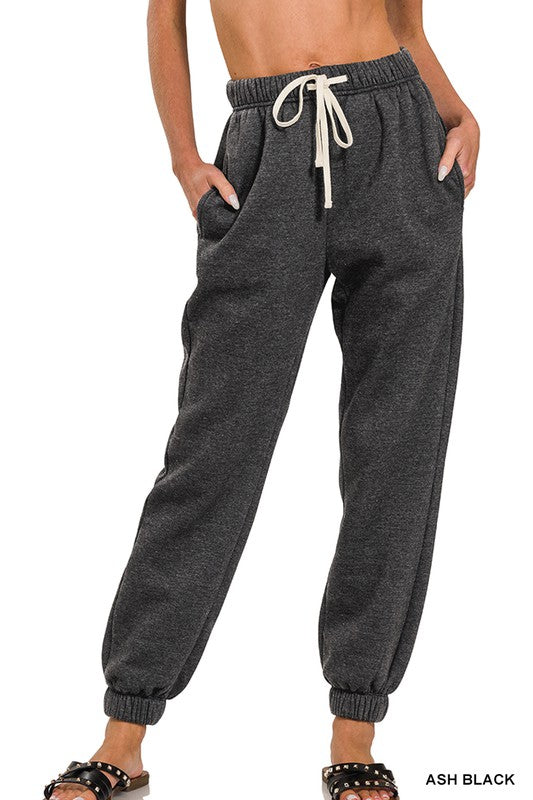 Acid wash fleece jogger sweatpants- Ash Black