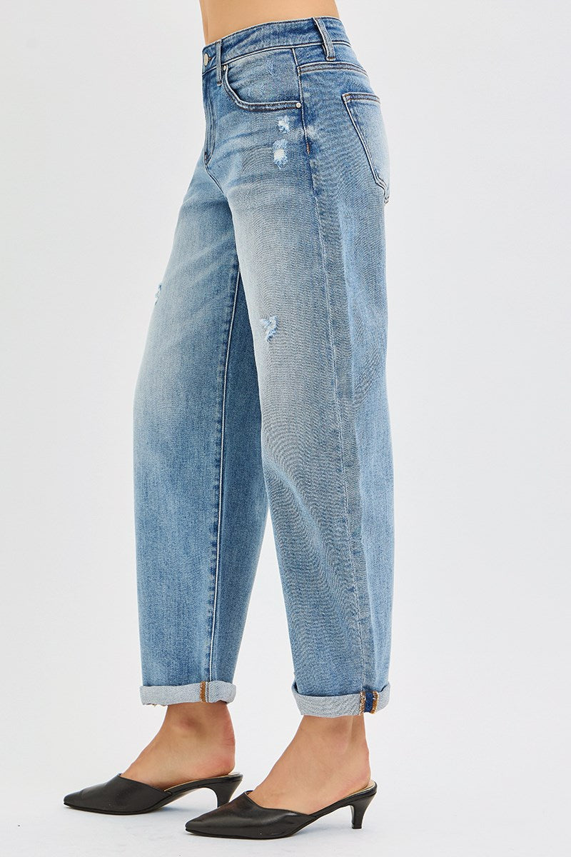 Risen Ankle Length Barrel Jeans