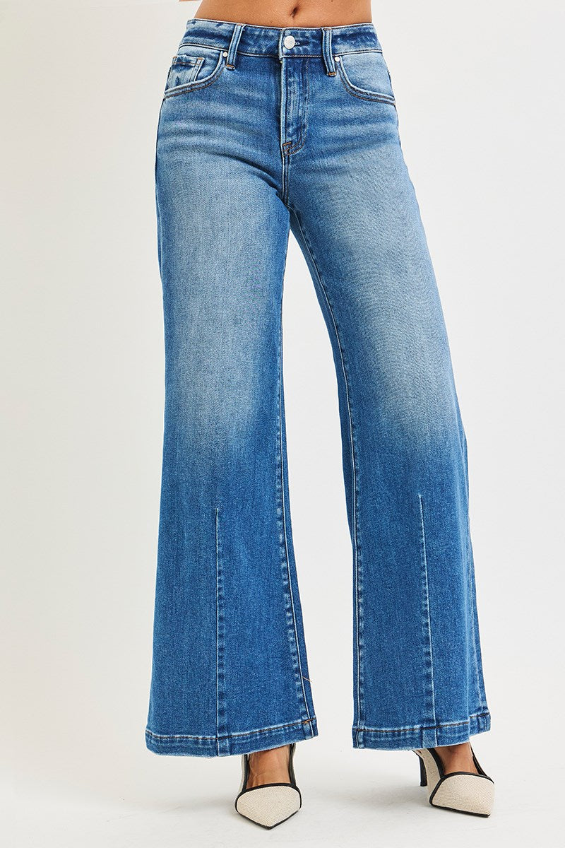 Risen Midrise Wide Leg Jeans
