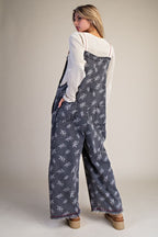 Floral Print Washed Overalls