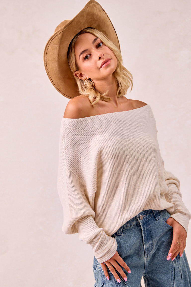Waffle Knit off the shoulder top