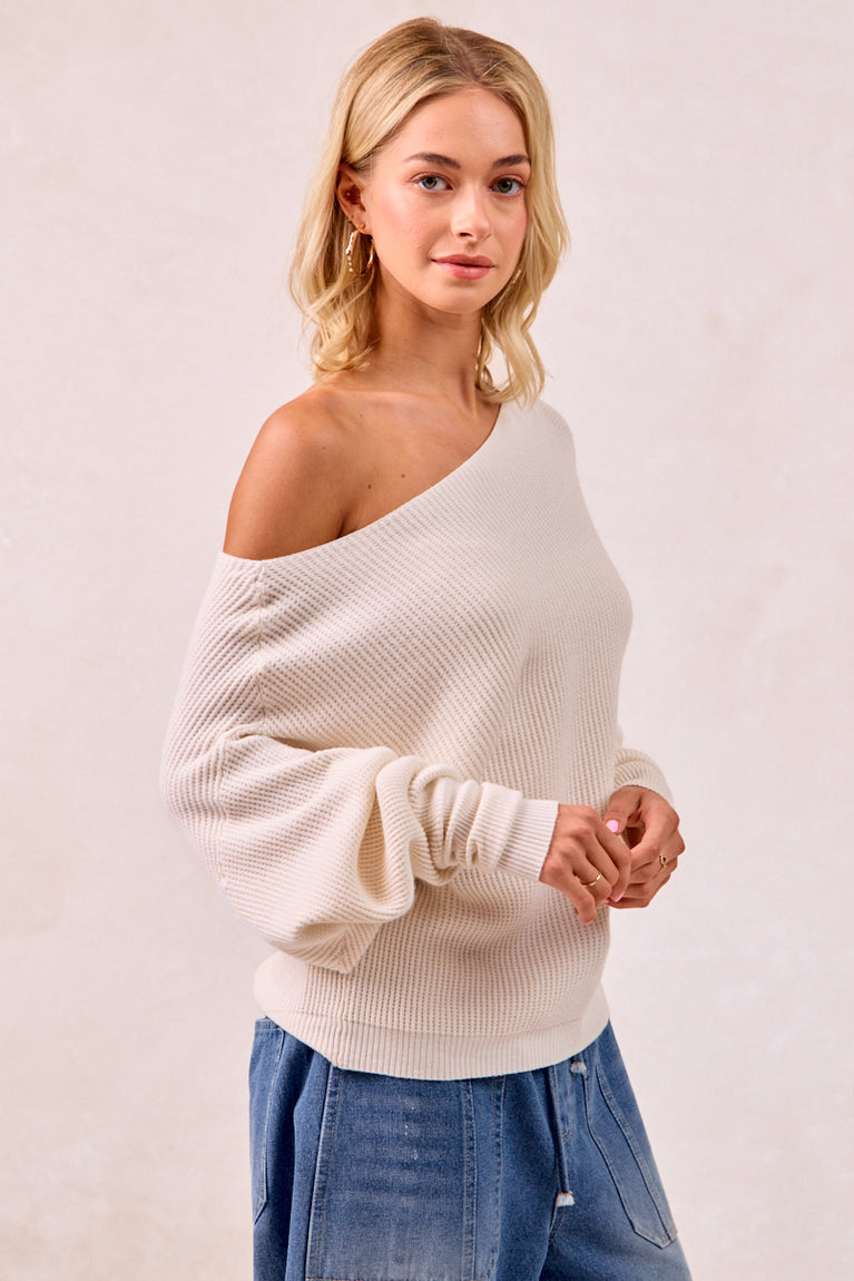 Waffle Knit off the shoulder top