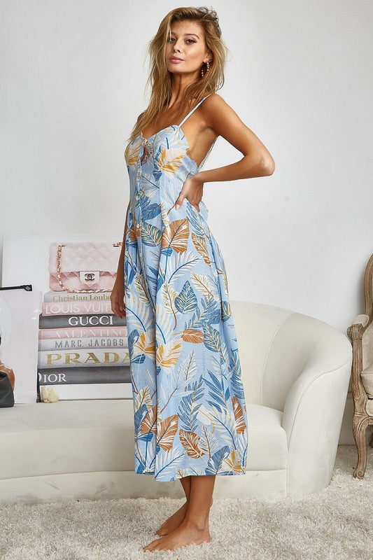 Open Back Tropical Print Dress