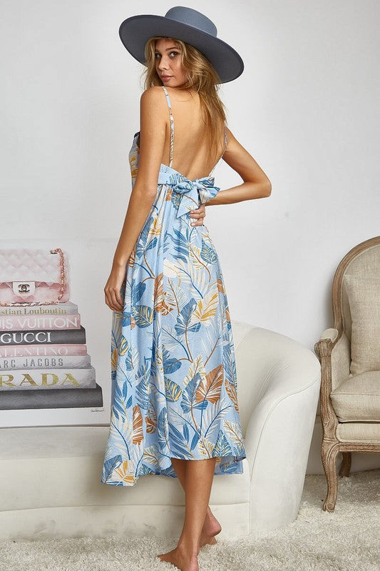 Open Back Tropical Print Dress