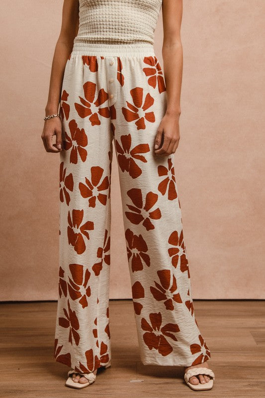Floral Print Elastic Waist Pants