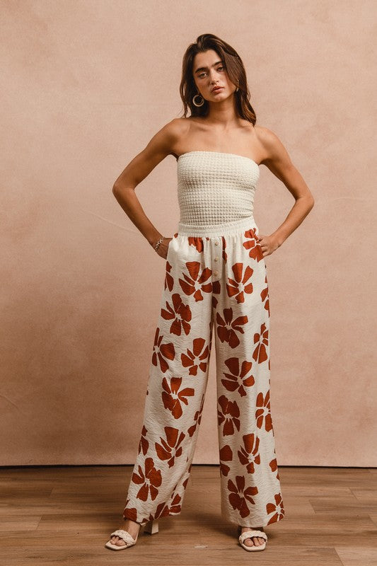 Floral Print Elastic Waist Pants