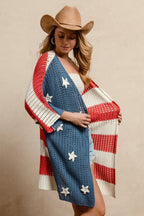Star Patch American Flag Open Knit Cardigan