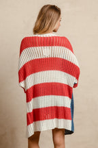 Star Patch American Flag Open Knit Cardigan