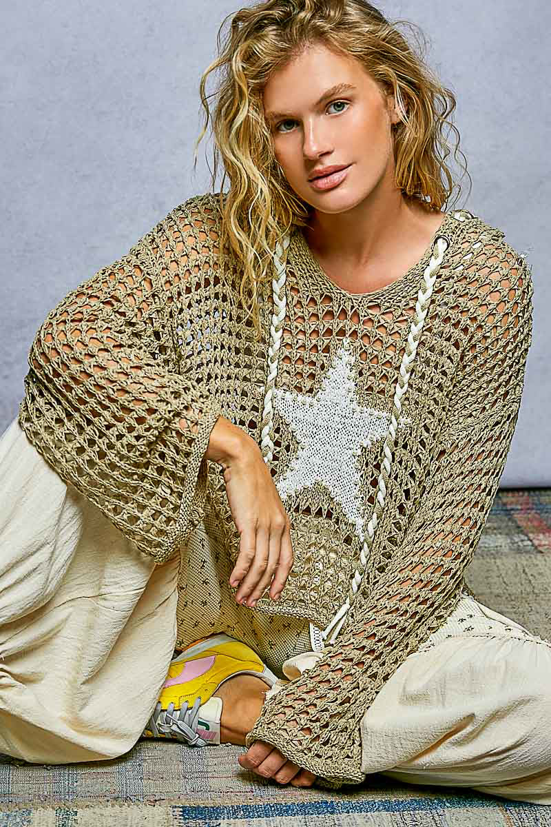 Star Crochet Hooded Top