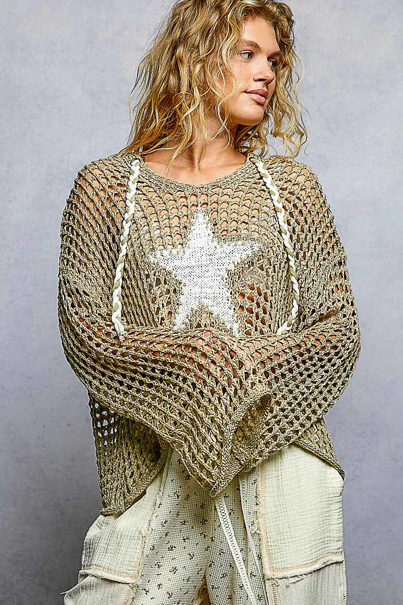 Star Crochet Hooded Top
