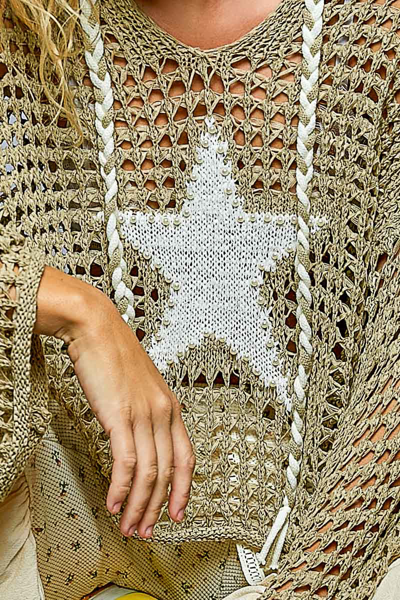 Star Crochet Hooded Top