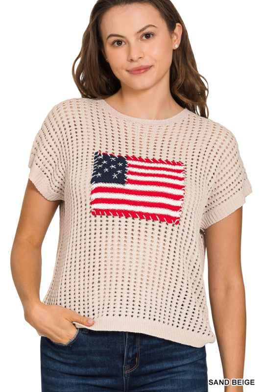 American Flag Crochet Cap Sleeve Sweater