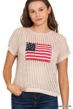 American Flag Crochet Cap Sleeve Sweater