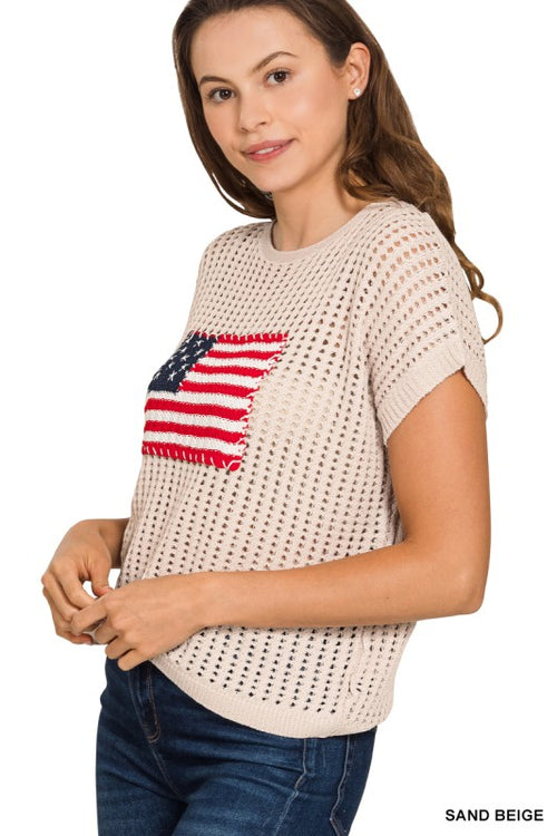 American Flag Crochet Cap Sleeve Sweater