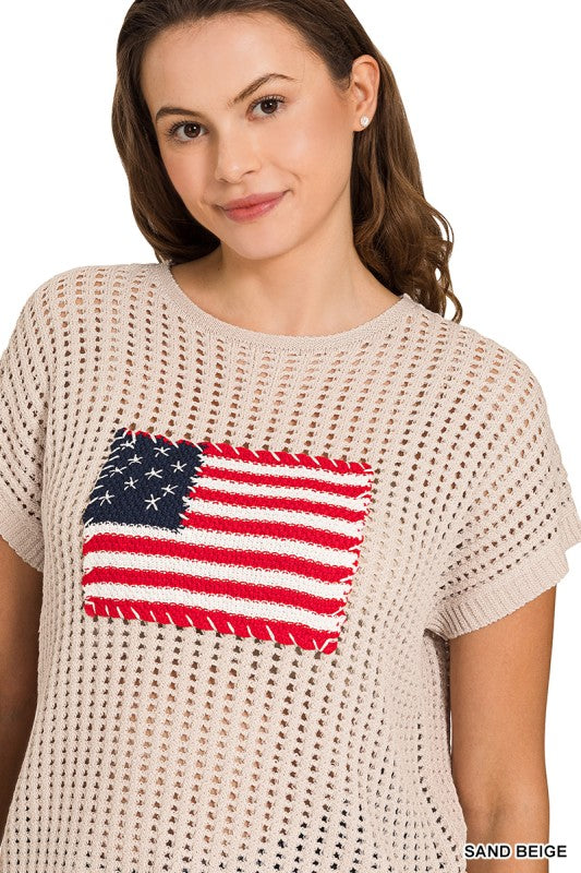 American Flag Crochet Cap Sleeve Sweater