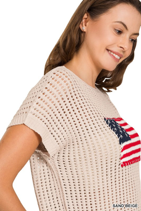 American Flag Crochet Cap Sleeve Sweater