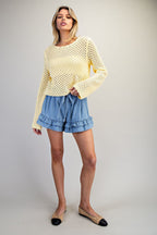 Crochet Open Knit Scallop Trim Sweater
