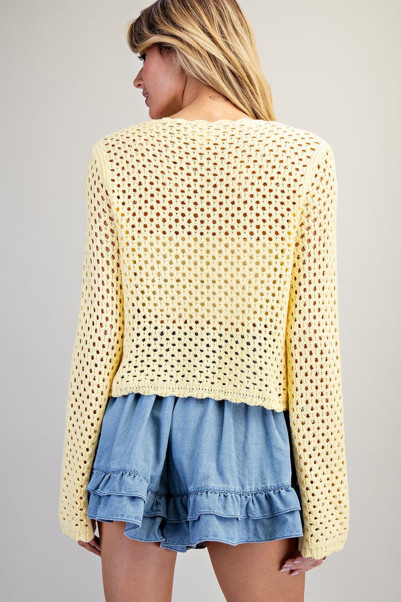 Crochet Open Knit Scallop Trim Sweater