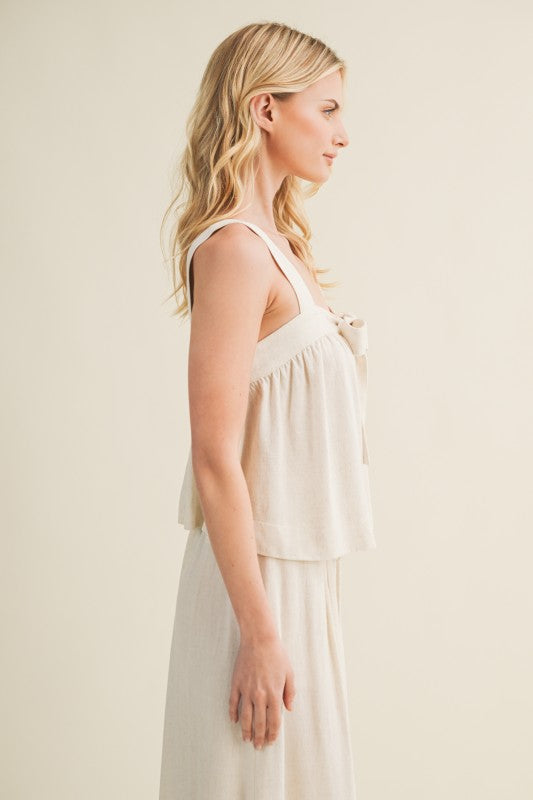 Front Tie Button Front Tank Top