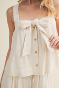Front Tie Button Front Tank Top