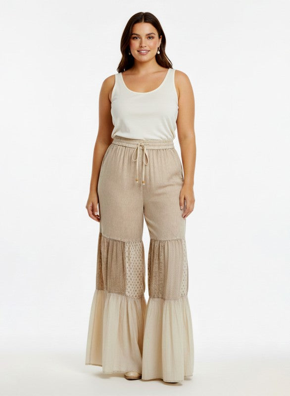 Mixed Pattern Ruffle Pants